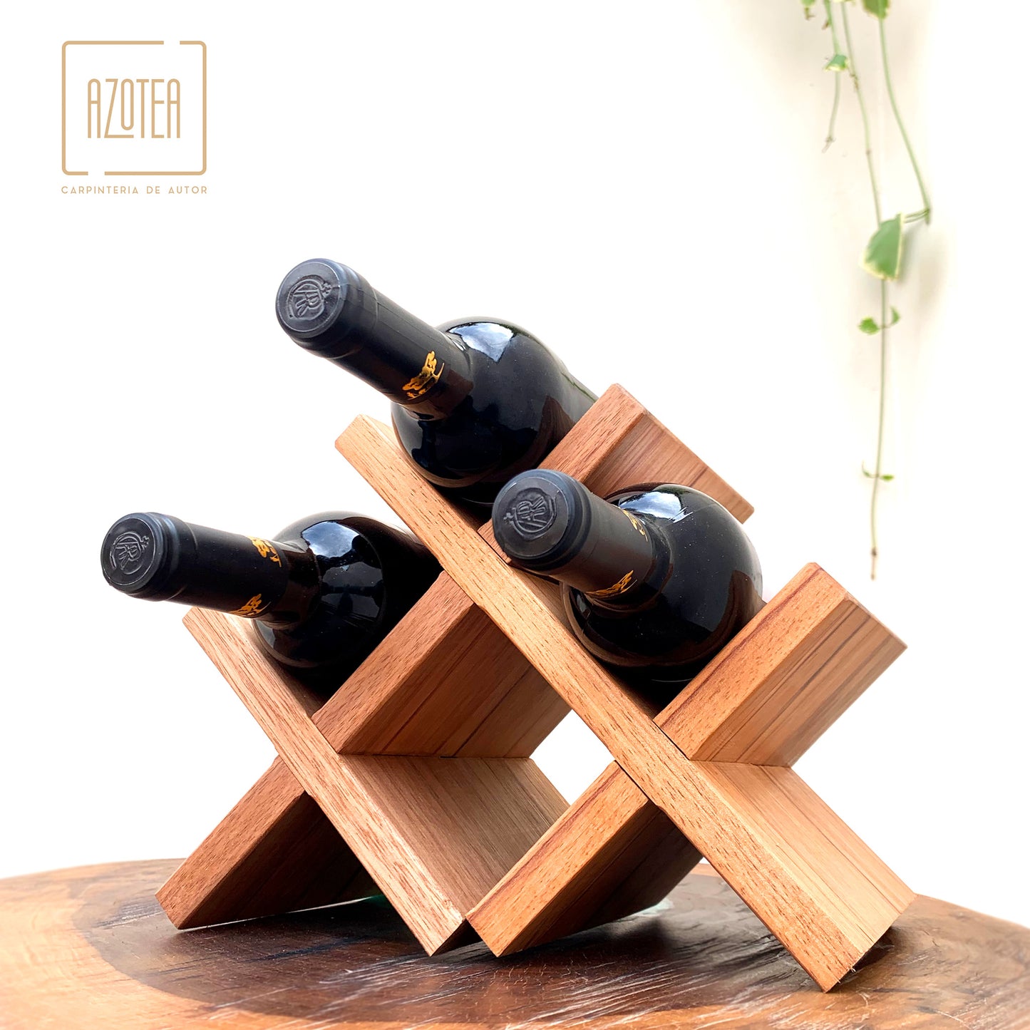Vinera para 4 botellas de vino en madera